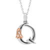 Silver celtic initial Q pendant with rose gold plated trinity detail 18″ chain
