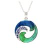 Sterling Silver Blue Enamel & Cz Wave Necklace OC599