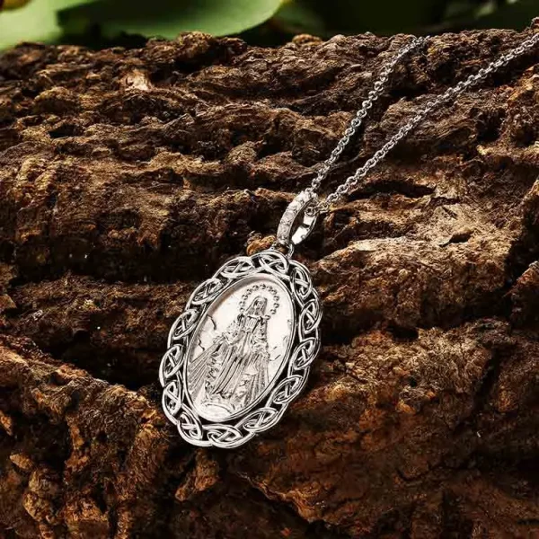 Sterling Silver Celtic Miraculous Medal Necklace SP004 - Image 2