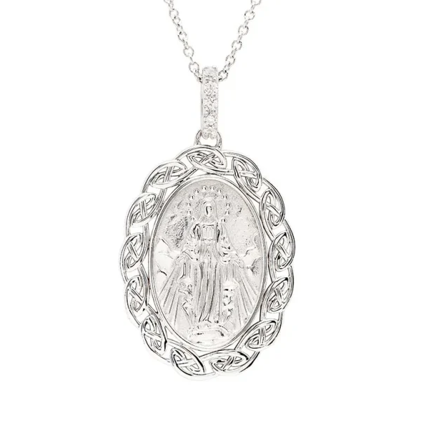 Sterling Silver Celtic Miraculous Medal Necklace SP004