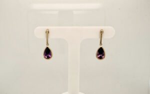 9ct Yellow Gold Drop Amethyst Earrings