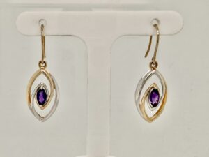 9ct 2 Tone Amethyst Hook Earrings