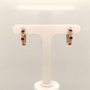 9ct Yellow Gold Cubic Zirconia and Ruby Hoop Earrings