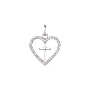 Sterling Silver Cz Heart With Cross Pendant
