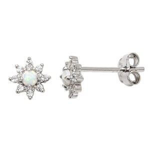 Sterling Silver Opal & Cz Earrings