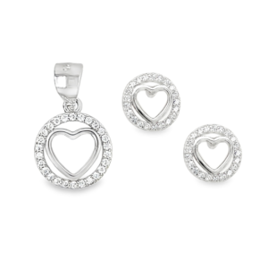 Sterling Silver Hearts in Circle Pendant & Earrings Set P922008