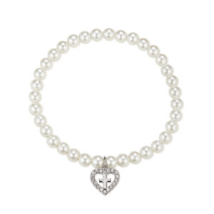 Synthetic Pearl Bracelet with heart cross charm SBR052C