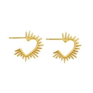 Chlobo Gold Plated Heart Ray Hoop Earrings GEH3599